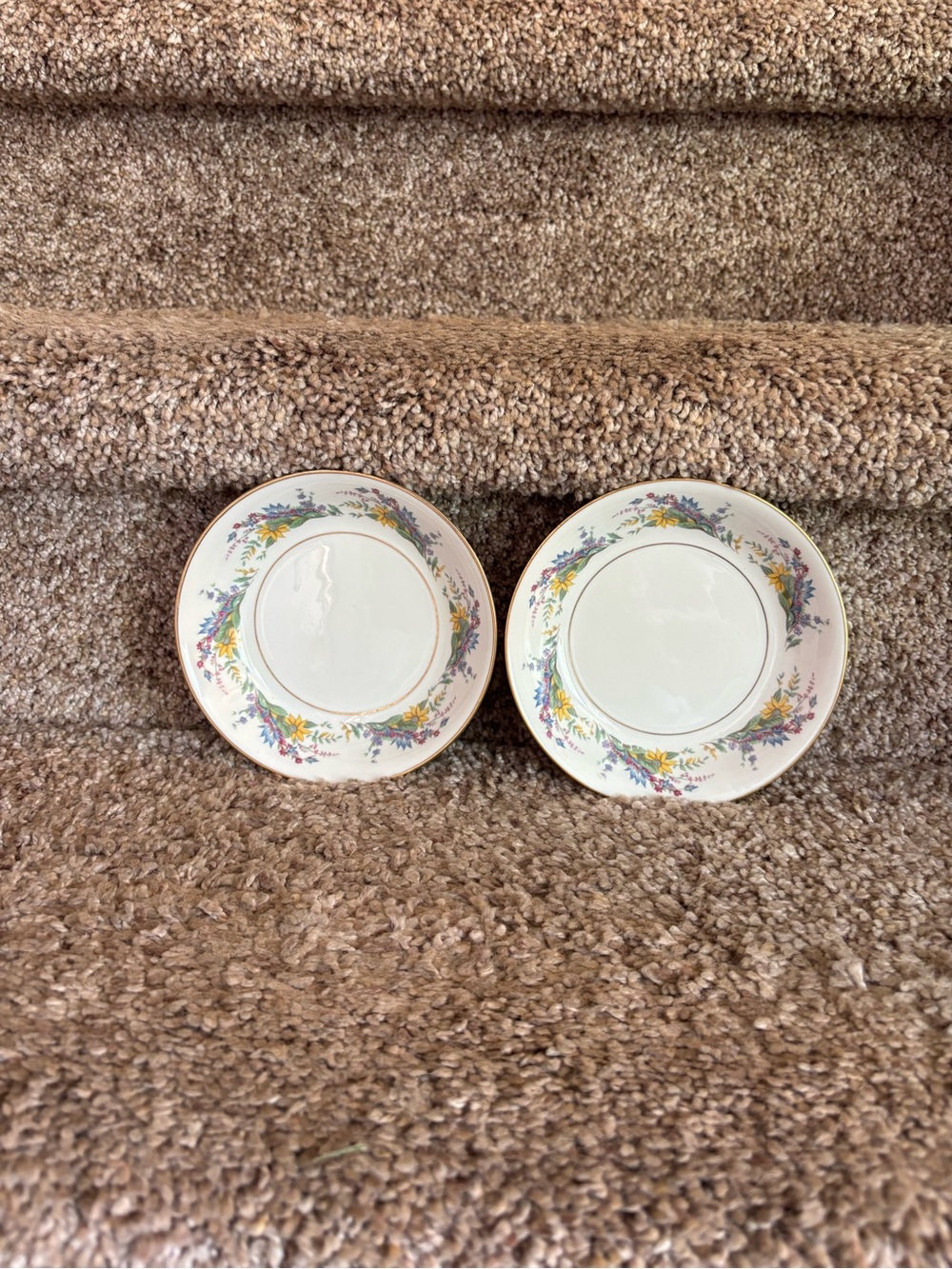 Arcadia Gold-Trimmed White Porcelain Saucers with Multicolor Floral Garland